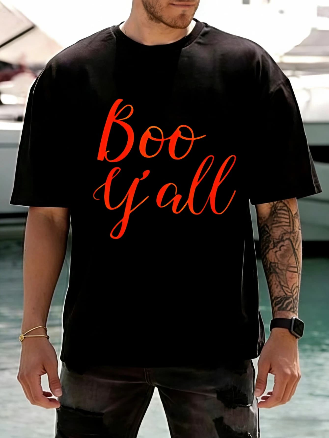 Men's T-shirt with funny print 'Boo y'all' in short sleeve cotton, men's summer casual t-shirt
