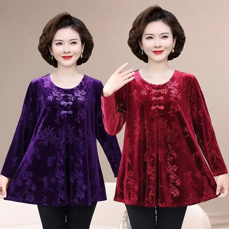 T-shirt girocollo stile casual da donna a maniche lunghe in velluto taglie forti alla moda con top allentato che nasconde carne TT675