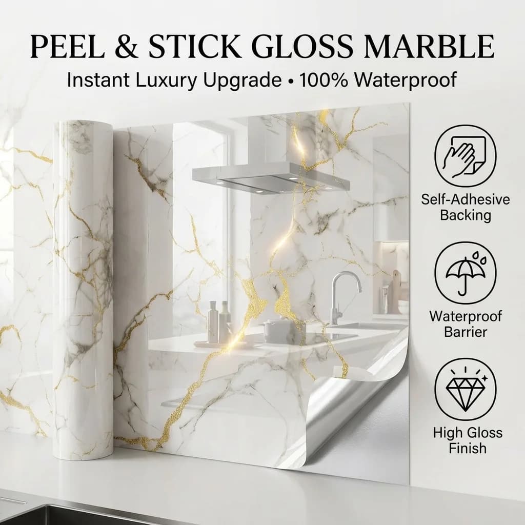 Heavy Duty Stick-on Tile Wallpaper High Tack Water-Resistant Marble Pattern Vinyl Wall Sticker for Shower Bathroom Home Decor