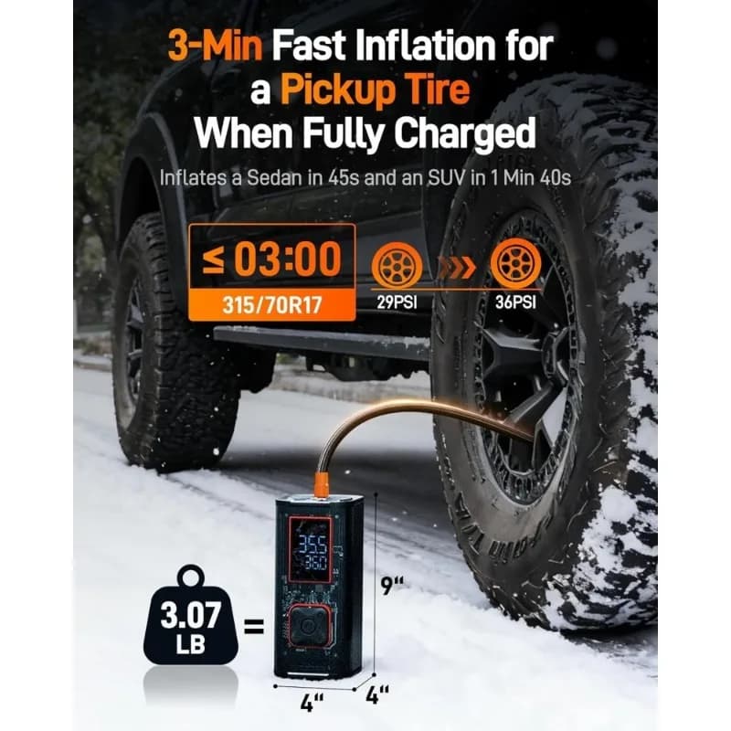 Compressore d'aria portatile da 150 PSI per pneumatici auto, gonfiatore rapido per impieghi gravosi da 45 LPM con display LED per pickup e bici