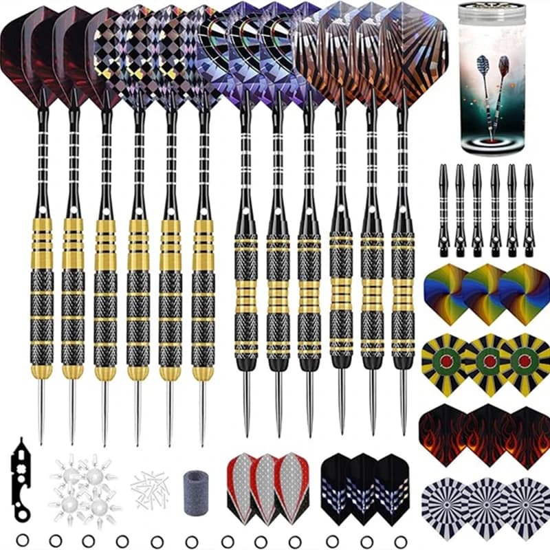 Set di freccette 12 pezzi, freccette professionali con punta in acciaio da 20g e 24g, strumento per affilare, asta in alluminio, corpo in ottone