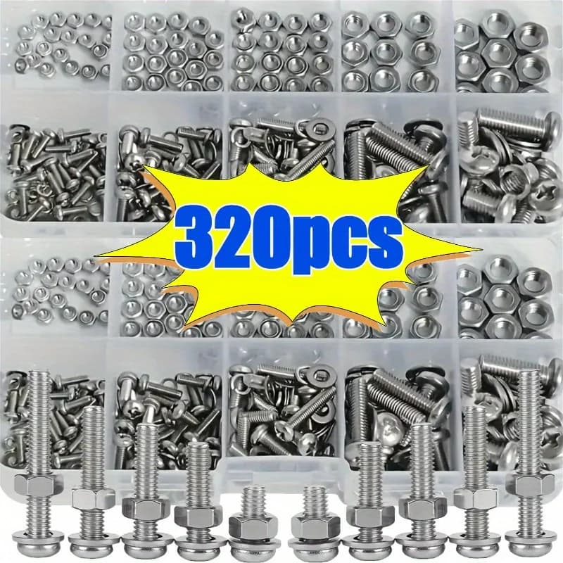 Hexagonal Dice and Bolts Set - 320 pieces/120 pieces, M2 - M5 size resistant, universal hardware kit for DIY projects and repairs