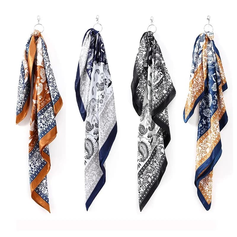 Retro Cashew Flower Square Hijab Scarf Hiphop Scarf Pants Scarf 60cm Simulated Silk Scarf Neckband for Men and Women Hair With