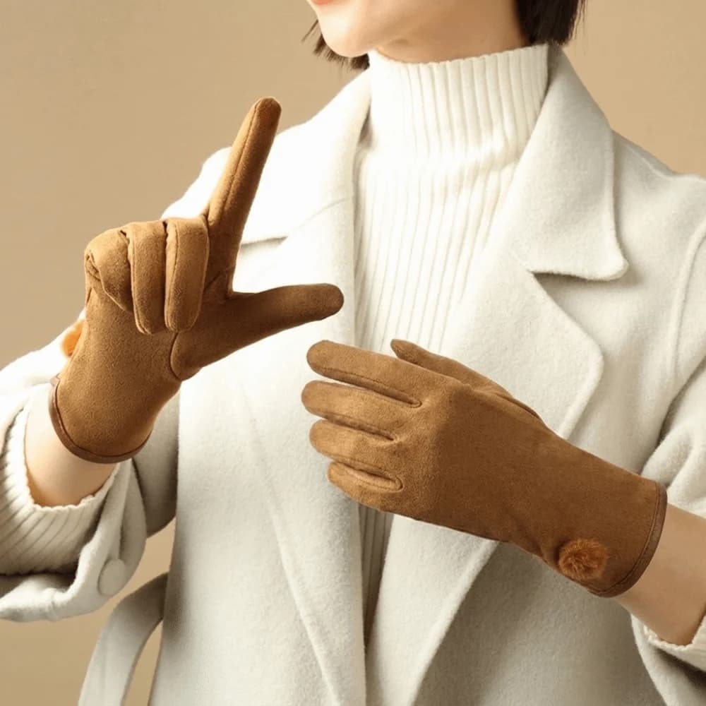 Elegant Fleece Suede Gloves Full Finger Windproof Winter Women's Gloves Fleece-Lined Touch Screen Cycling Mittens Mom