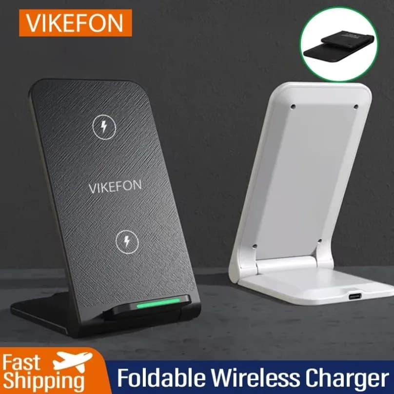 VIKEFON Supporto per caricabatterie wireless pieghevole a doppia bobina da 30 W per iPhone Samsung Xiaomi Supporto per telefono con stazione di ricarica rapida