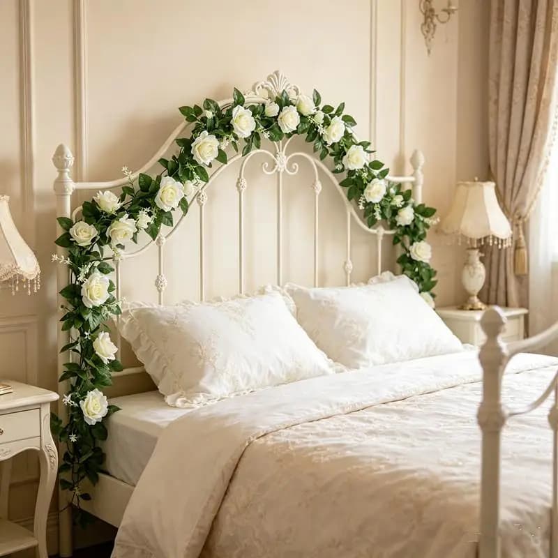 Artificial White Flower Vine Plant Hanging Decorative Artificial Leaves for Porch Hallway Ceiling Event 1 Piece