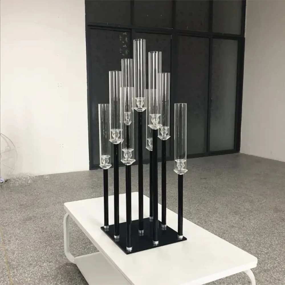10 pezzi) Centrotavola candelabri in acrilico trasparente a 9 bracci per matrimonio, portacandele conico a colonna con paralume in acrilico