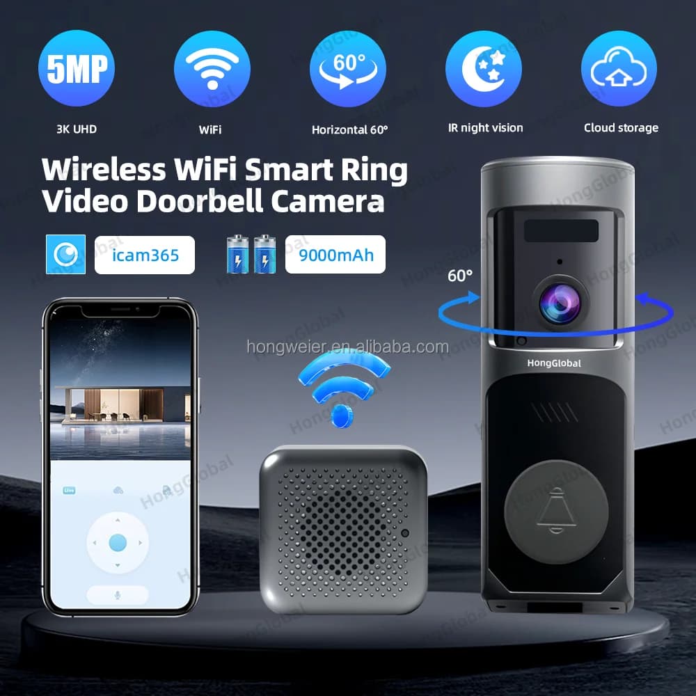 5MP IP Anello Batteria Campanello Porta Sorveglianza Videocitofono Campanello Telecamera di sicurezza ICam365 Anello WiFi Telecamera per campanello wireless intelligente