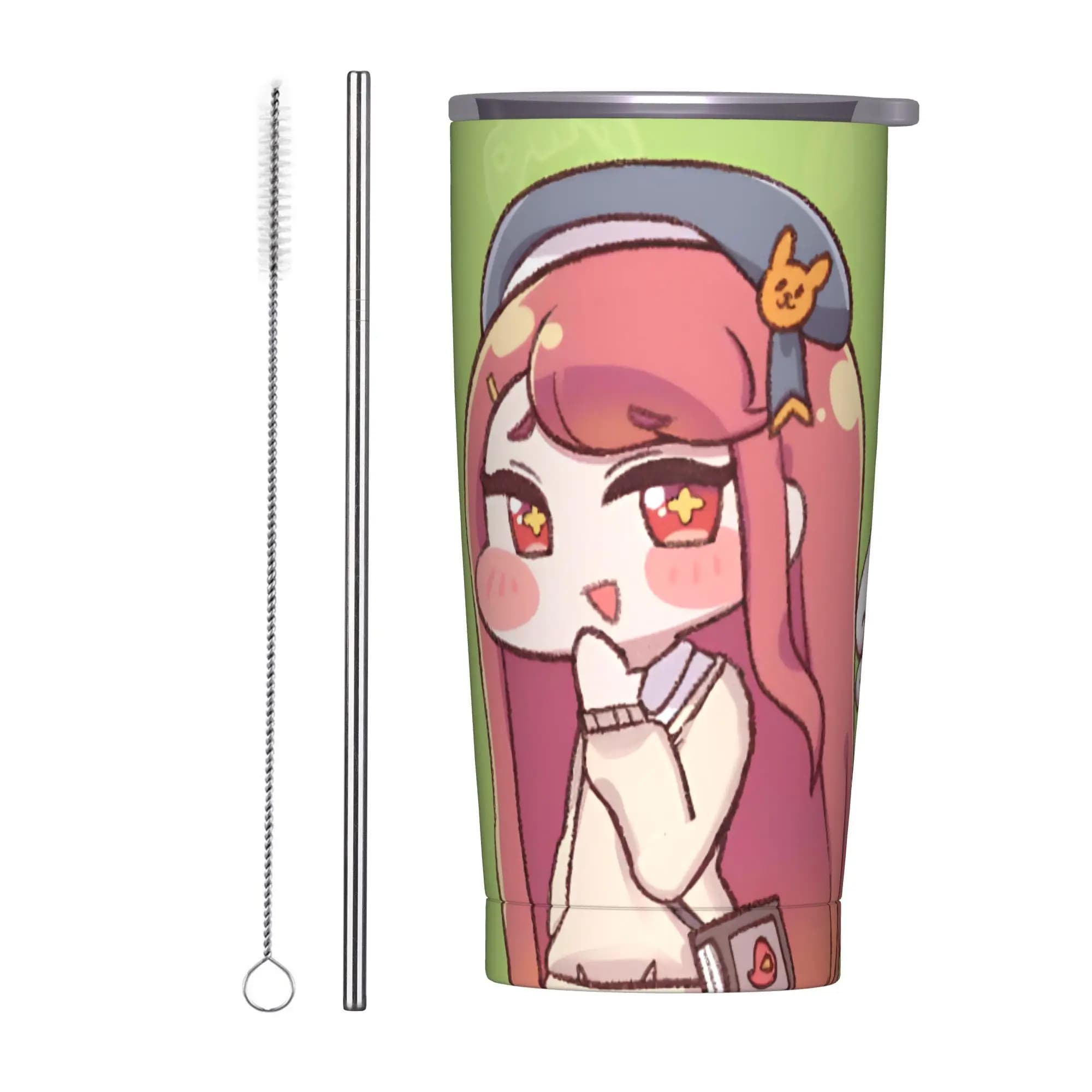 Tazza Termica Trickcal C-Chibi Go Games con Coperchio e Cannuccia, Bicchiere Antigoccia da 20oz per Ufficio e Casa