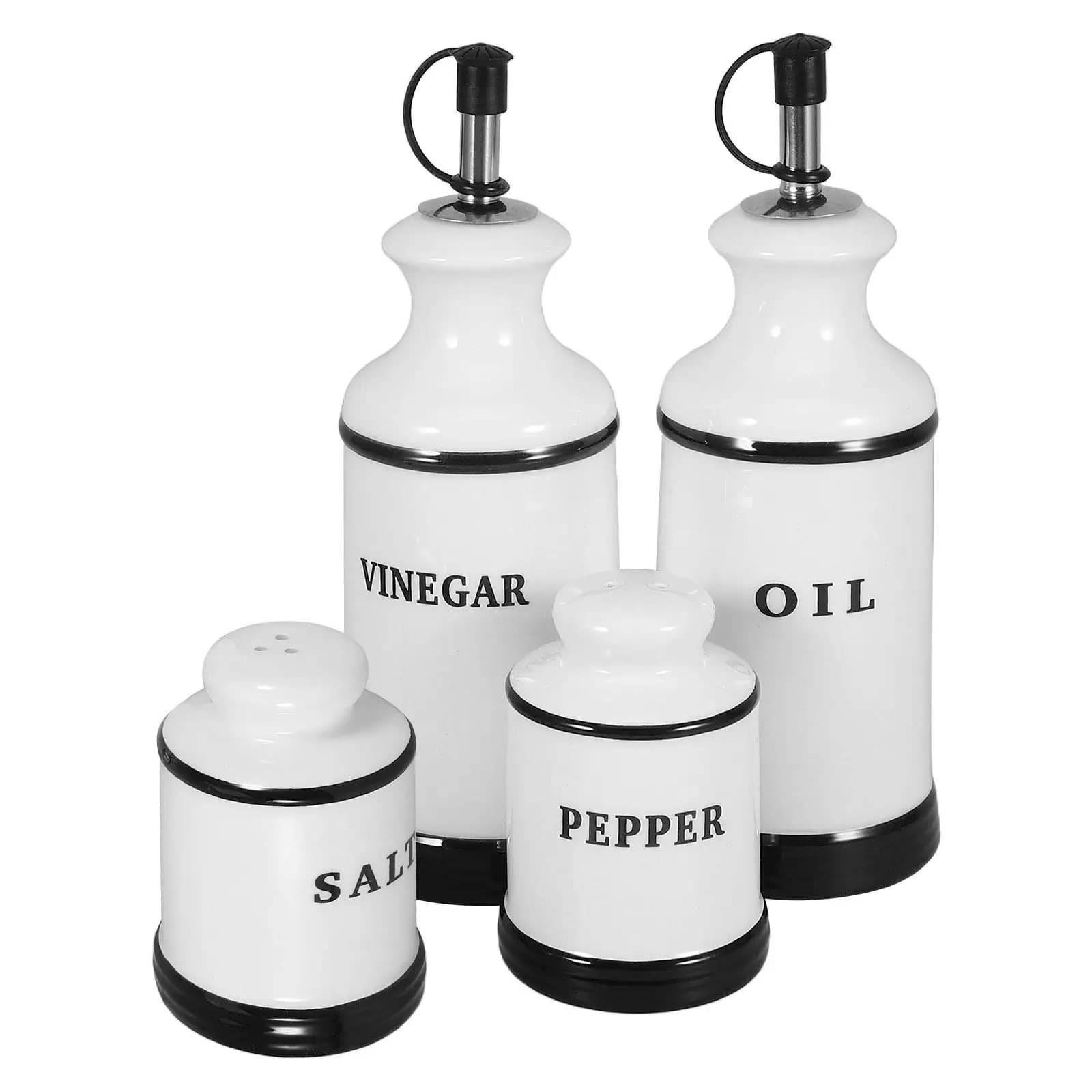 Set di 4 Contenitori in Ceramica per Condimenti, Dispenser per Aceto, Olio, Sale e Pepe, Accessori da Cucina Ermetici