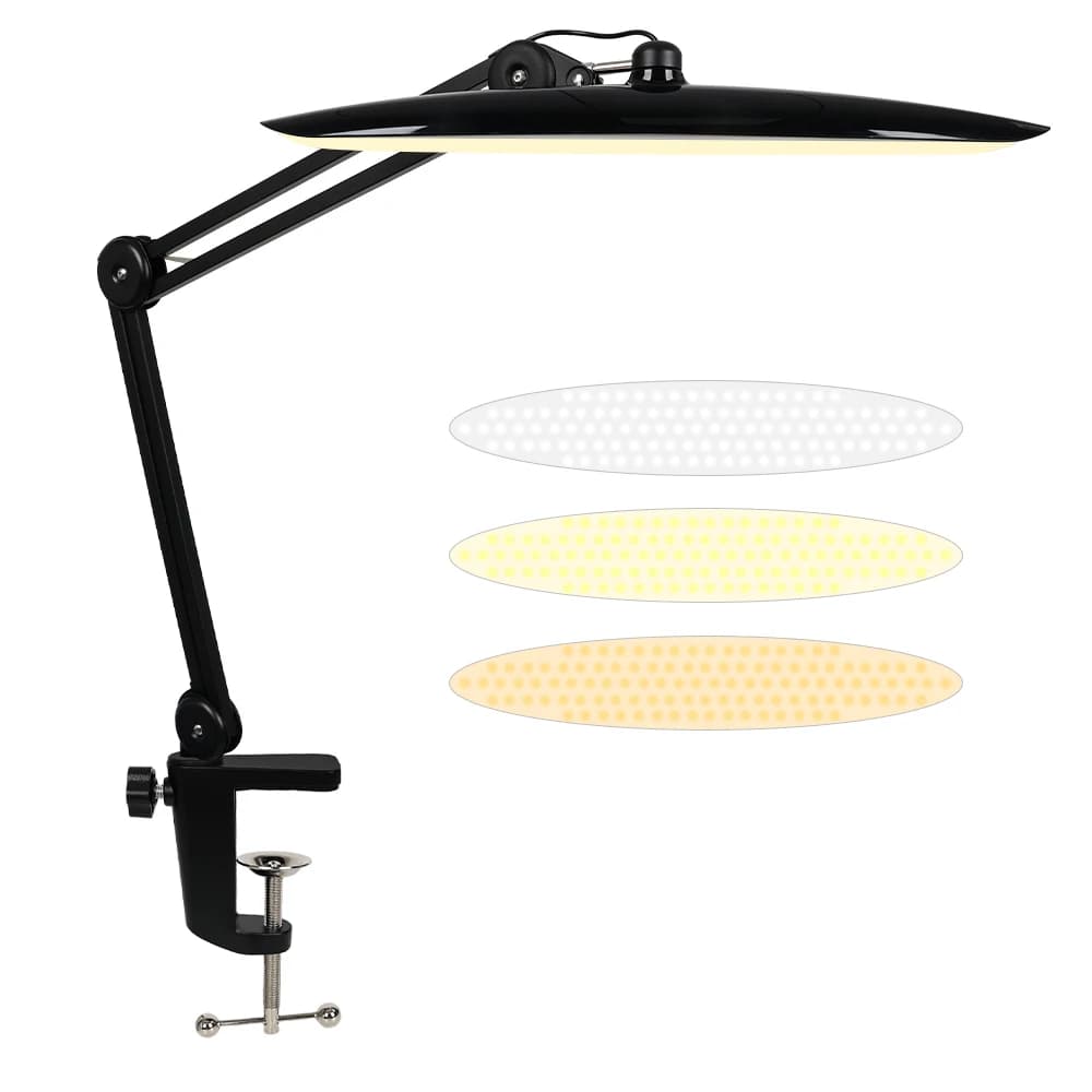 LED Desk Lamp 1600 Lumen with Clamp, 20 Inch, 24W, Adjustable Intended Light, Removable Arm, Dimmable, for Home, Office, Nail Lighting
