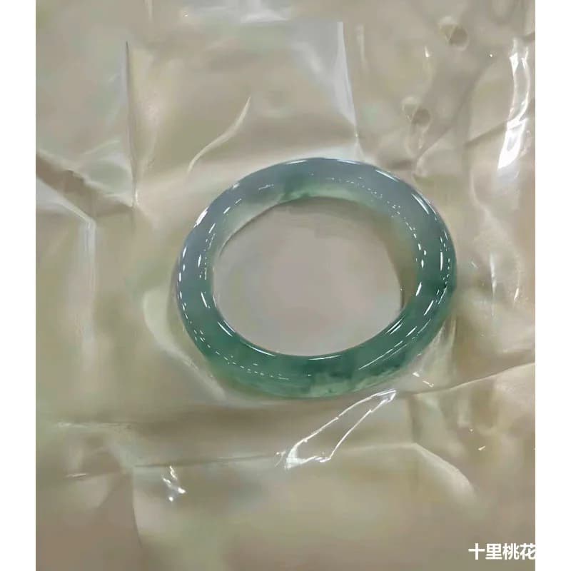 Natural Burmese Ice Jadeite Bracelet, Genuine , Round Bar, Flower Pattern, Clear Water Jade