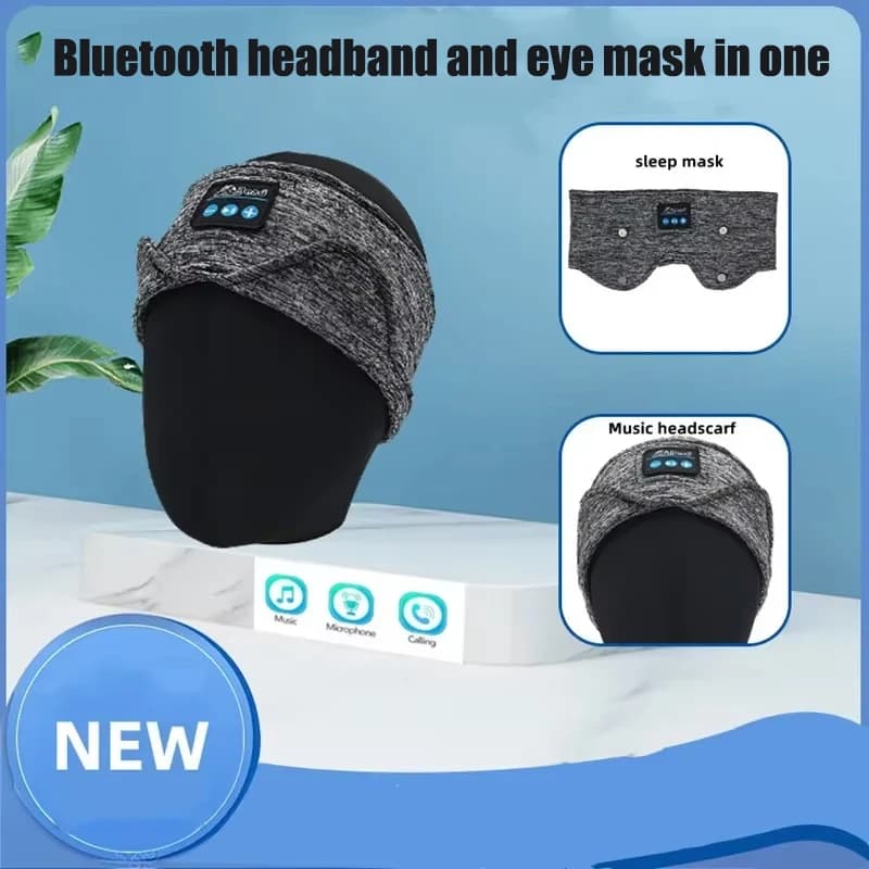 Wireless Bluetooth Headband and Sleep Eye Mask 2-in-1 Running Sports Elastic Sweat-proof for Listening to Music and Sleeping