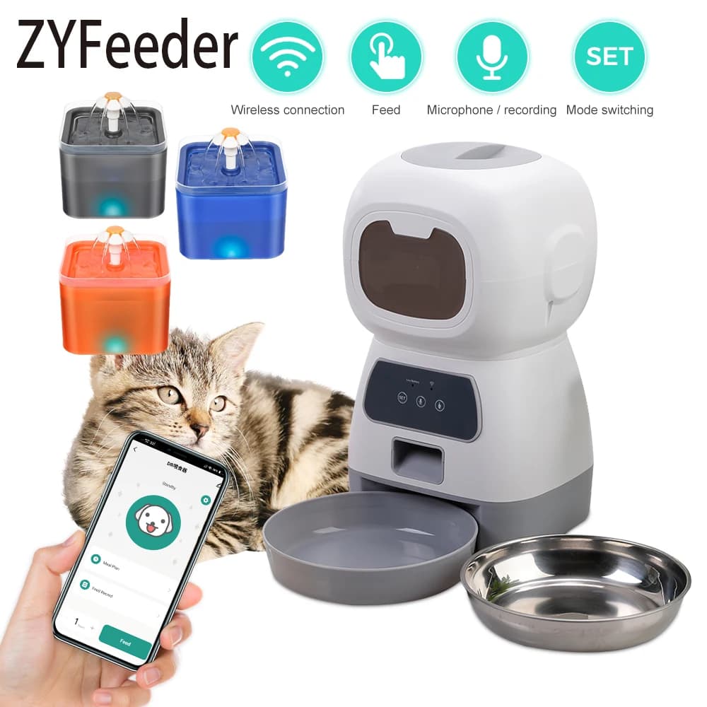 Alimentatore automatico per animali domestici da 3,5 litri APP WiFi alimentatore dosatore temporizzato intelligente distributore di cibo per cani per gatti 2L alimentatore automatico per fontana per bevande ciotola per gatti