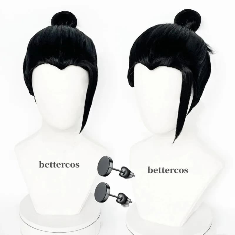 2 tipi Anime Suguru Geto Kenjaku Parrucche sintetiche per cosplay per capelli neri + cappuccio per parrucca