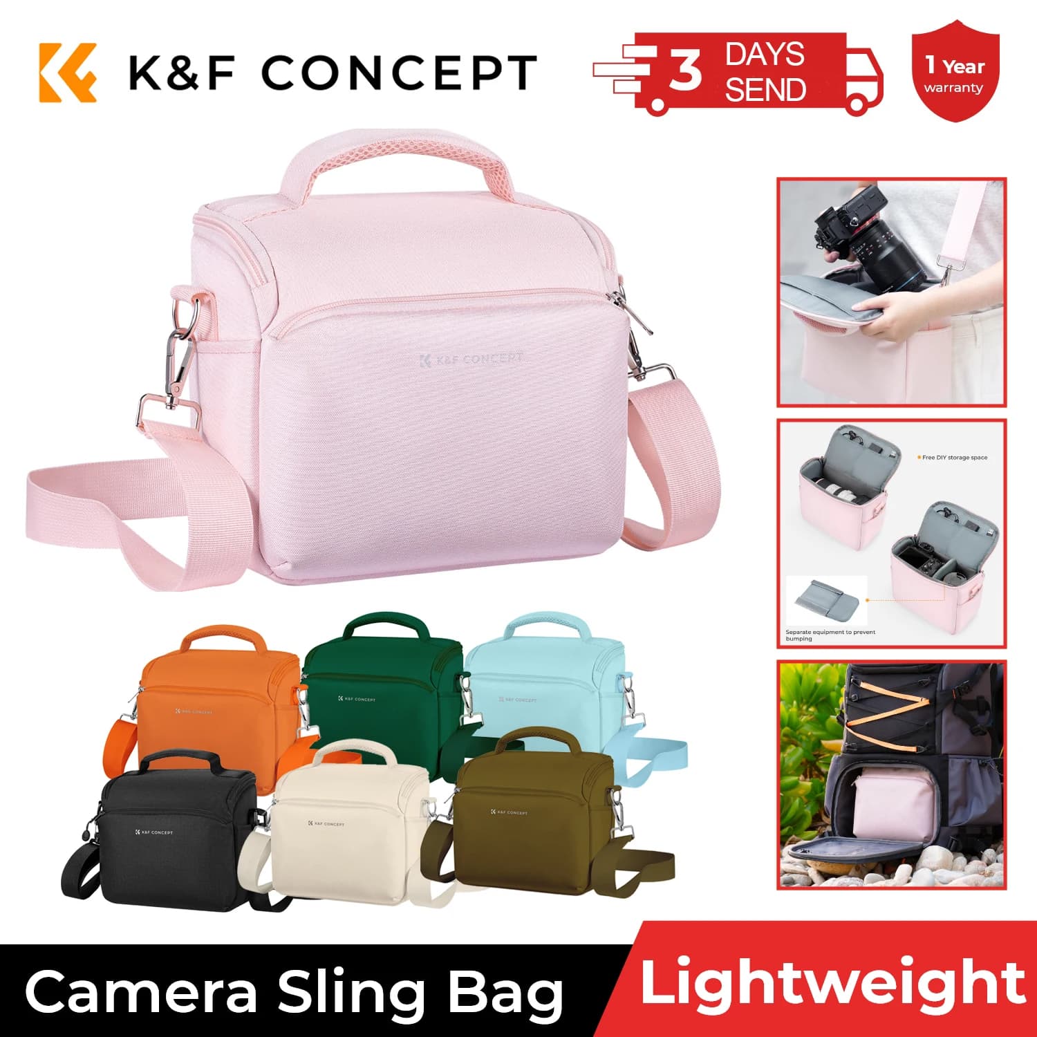 Borsa a tracolla K&F CONCEPT, borsa impermeabile per fotocamera, zaino a spalla, custodie per fotocamere DSLR/SLR, borse fotografiche da esterno per Nikon Canon