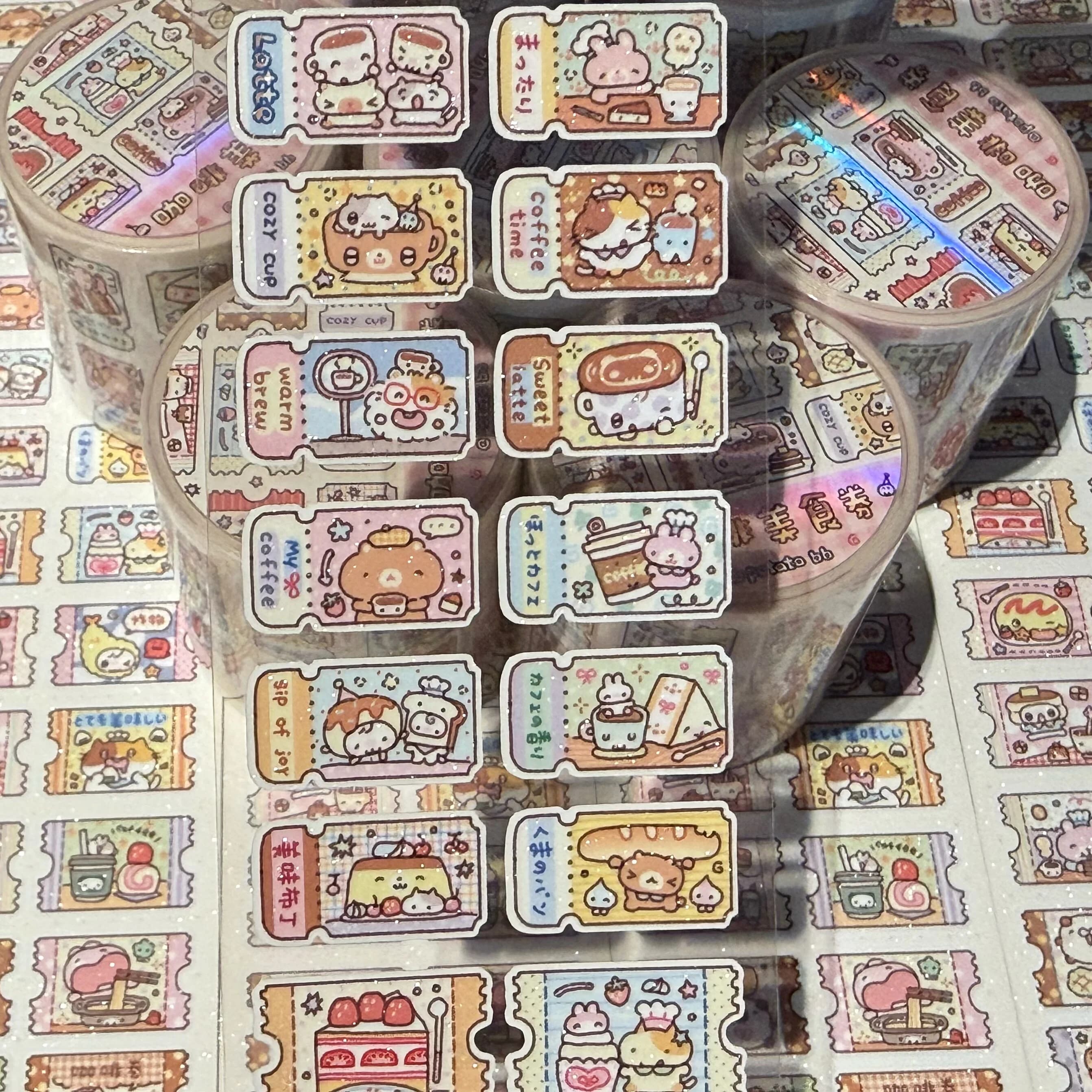 Potato BB | Coffee & Food Vouchers, Shimmer Washi Tape for Journals, Practical Collage Materials