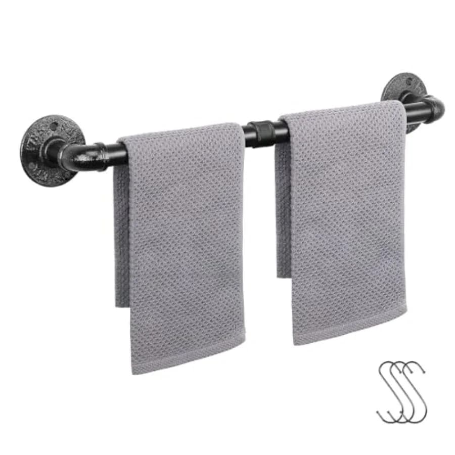 Portasciugamani industriale da parete, resistente, stile rustico, per bagno, nero, 24 pollici