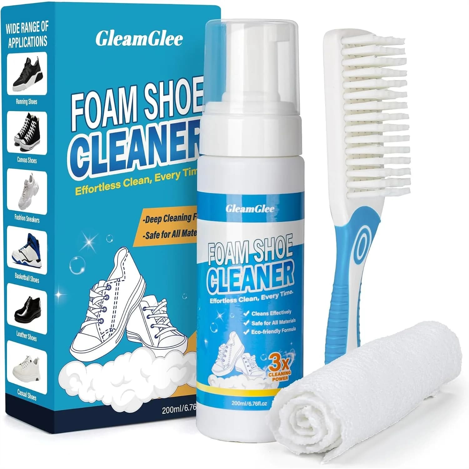 Shoe Cleaner Foam for Sneakers & White Shoes - Deep Cleaning Kit with Brush & Towel for Leather, Canvas, Knit, Rubber