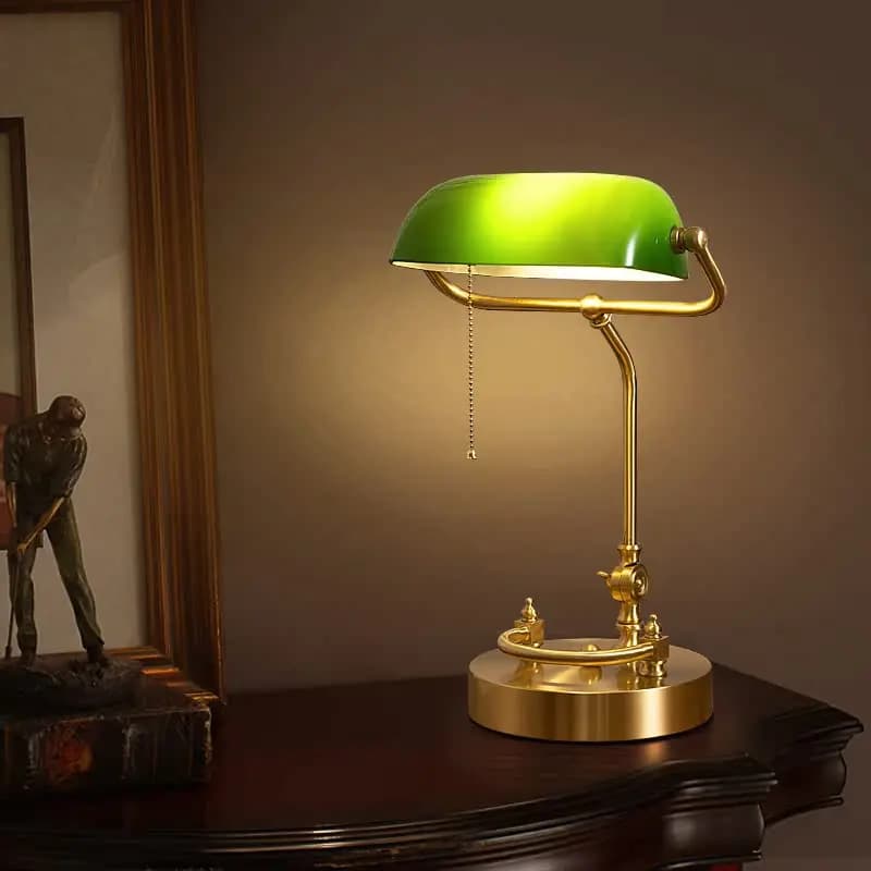 European Metal Table Lamp Vintage Glass Office Desk Lamp Bedside Table Lamp for Living Room, Bedroom