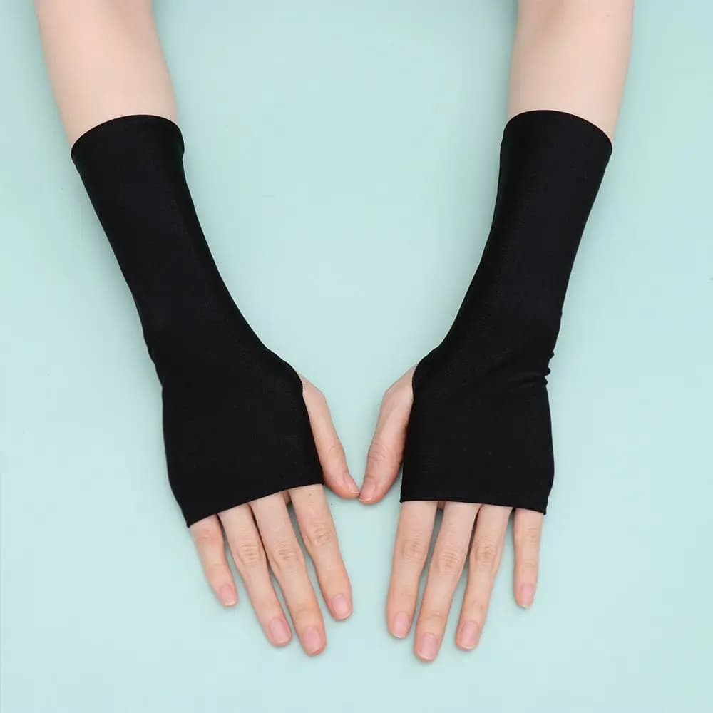 Protezione solare guanti lunghi senza dita braccio donna Cool Summer Solid Mittens mezze dita nero bianco nudo