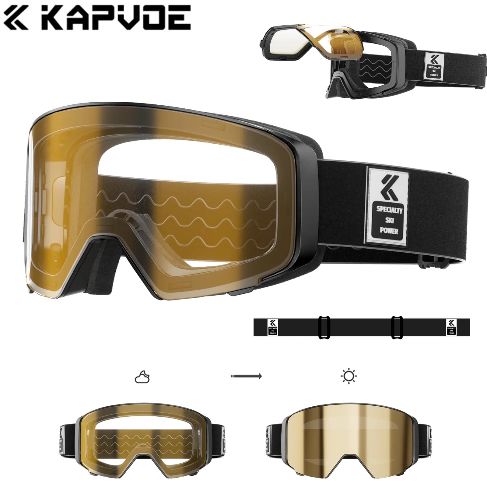 KAPVOE Occhiali da neve fotocromatici Snowboard Maschera antiappannamento per donna Occhiali di protezione UV400 Motoslitta Inverno Uomo Occhiali da sci