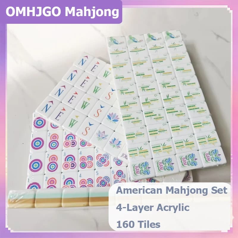 Disponibile Set Mahjong Americano Giallo a 4 Strati in Acrilico, 160 Tessere, Gioco da Viaggio Portatile per Feste, Regalo Sorpresa