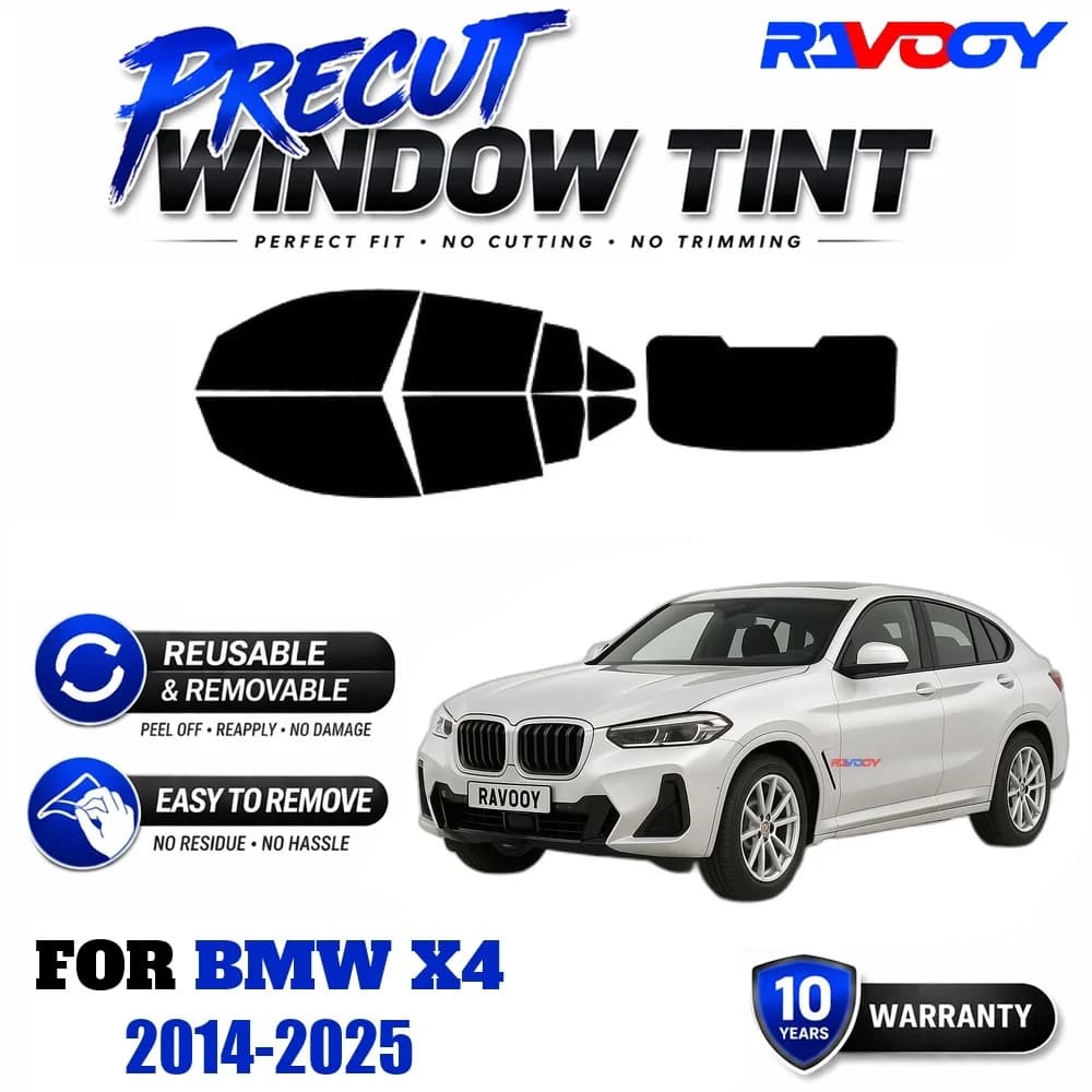 RAVOOY Precut Window Tint, Reusable Removable EPU Film, Custom Fit for Bmw X4 2014-2025, UV Heat Protection