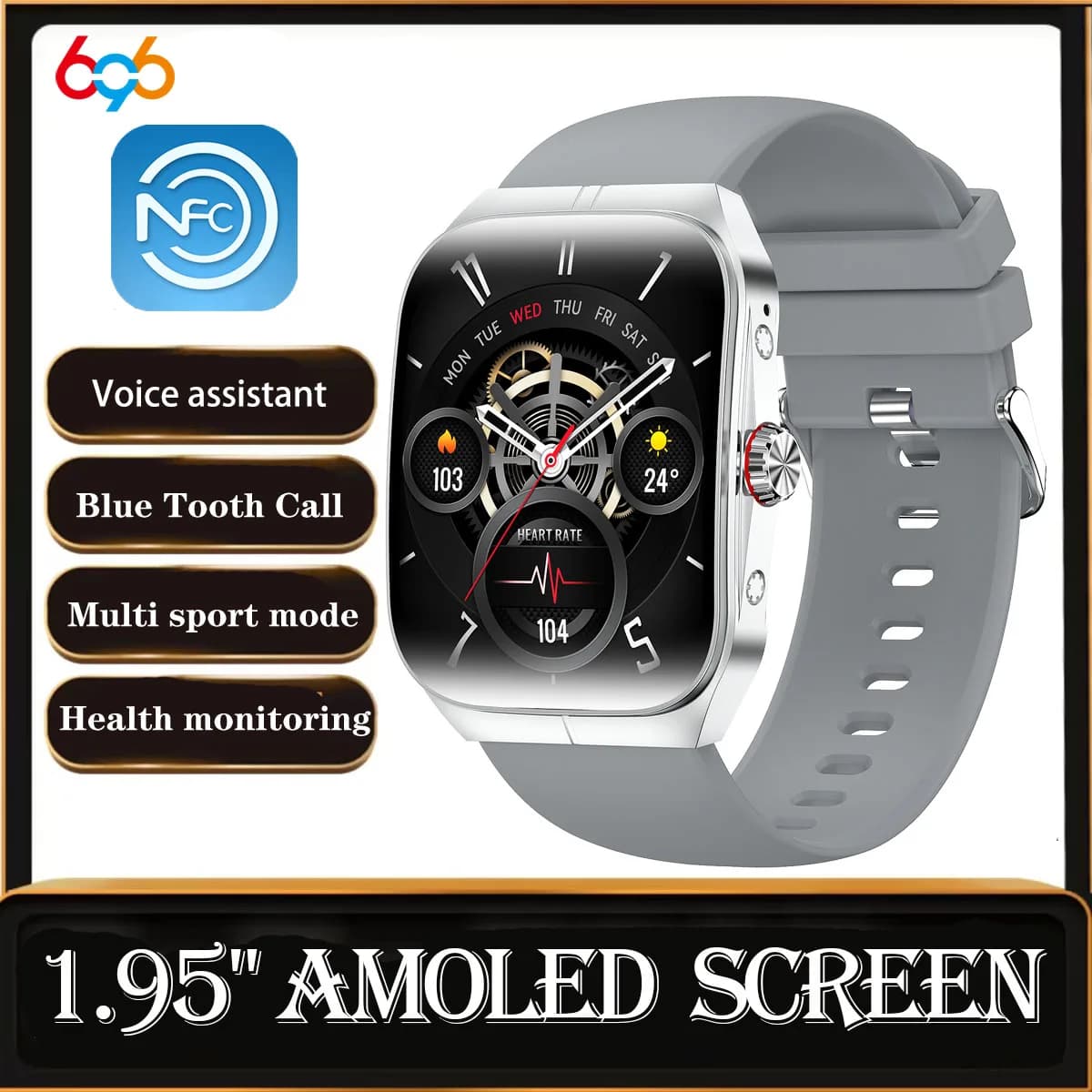 Nuovo schermo AMOLED uomo donna sport orologi sanitari dente blu chiamata NFC frequenza cardiaca assistente vocale Smartwatch musica impermeabile