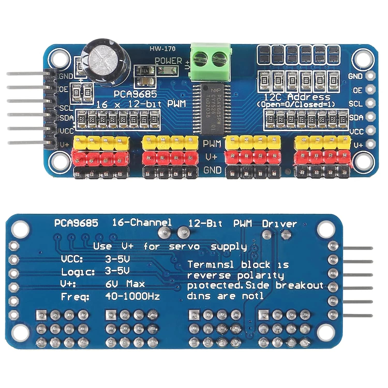 Aokin 1 pc 16 channel PWM servo control card, IIC PCA9685 interface driver module for Raspberry Pi