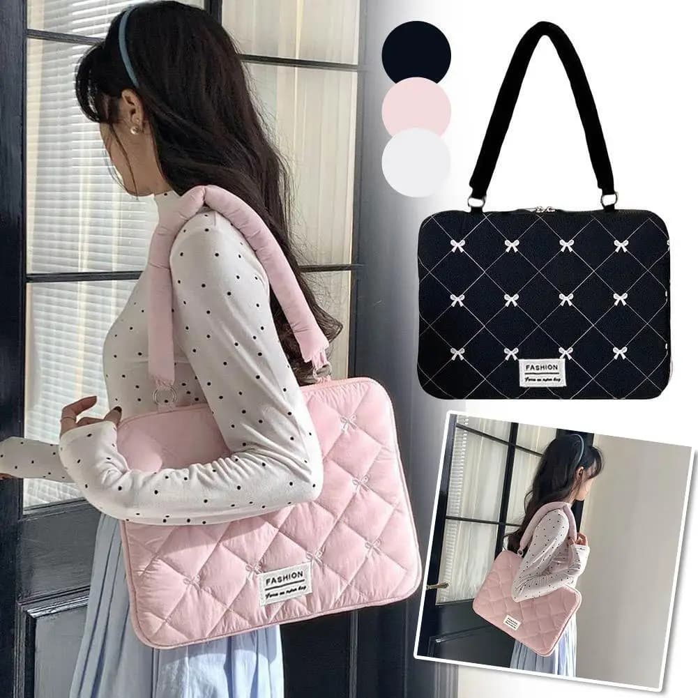Borsa per laptop ricamata con fiocco carino per borsa a tracolla portatile da 11-15 pollici Custodia per notebook di moda per donna