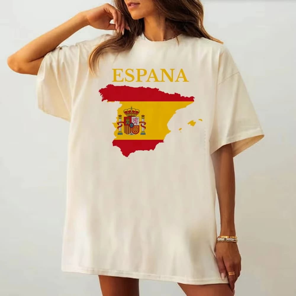 Maglietta da Donna Spagna Top Tees, Stile Psichedelico Coreano Gotico Harajuku Y2K Anni 2000, Cultura Pop, Classica e Comoda