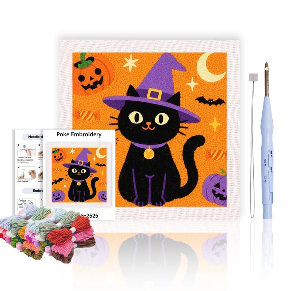 GATYZTORY punch needle embroidery Halloween cats Cross stitch set handmade Decorative Arts Crafts Diy 25x25cm wall decoration