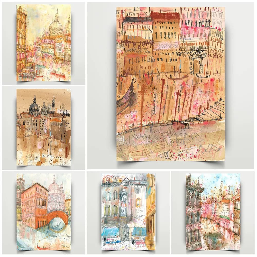 Italy Venice Canal And Bridge Art Print,Venetian Abstract Wall Art,Venice Home Decor,Italy Giclee Print,City Travel Canvas Paint