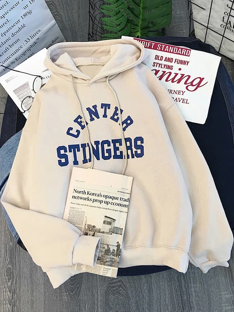 Retro American Hoodie Women's Autumn Winter New Thickened Loose Lazy Style Fleece Lined Sweatshirt Outerwear Polyester Fabric