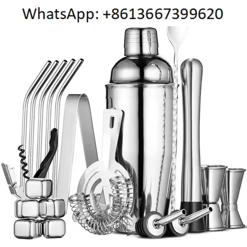 Set di shaker per cocktail da 20 pezzi con shaker da 750 ml Shaker Mudger Paglia Whisky Pietra Kit da barista in acciaio inossidabile Strumenti da bar