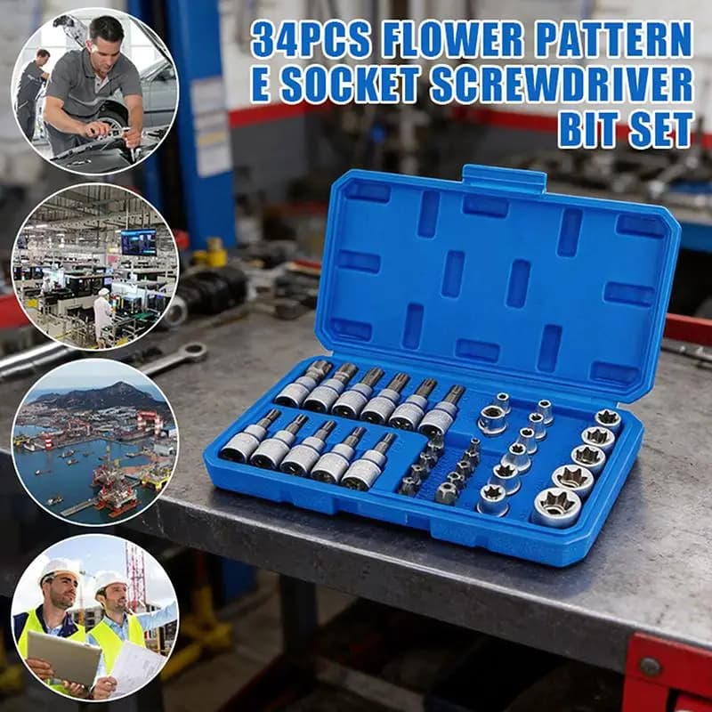 diA11 diSet of 34 Pezzi di Punte per Cacciavite con Motivo Floreale, Tipo E e T, per Riparazione Auto e Opere Hardware