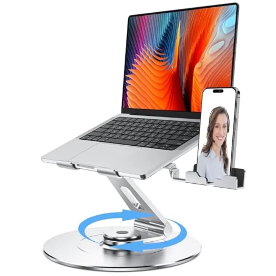 Supporto per Laptop con Porta Telefono, Stand Regolabile in Alluminio, Supporto Ergonomico per Computer, Rialzo per Laptop da Scrivania