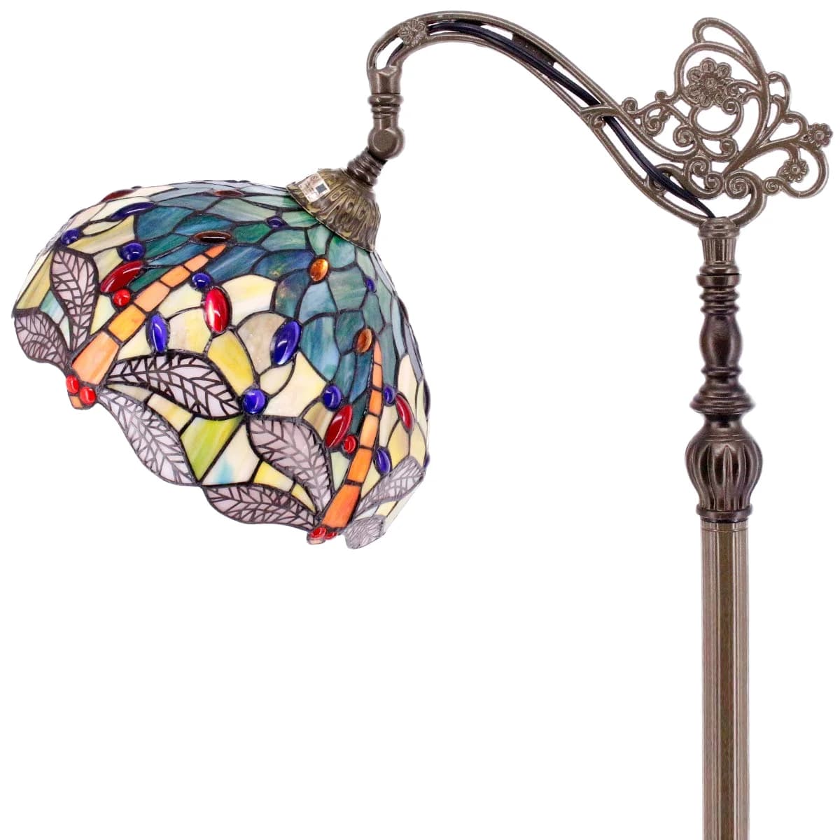 European style flexible adjustable Tiffany style desk lamp with stained glass shade and resin base, LED 12 inches