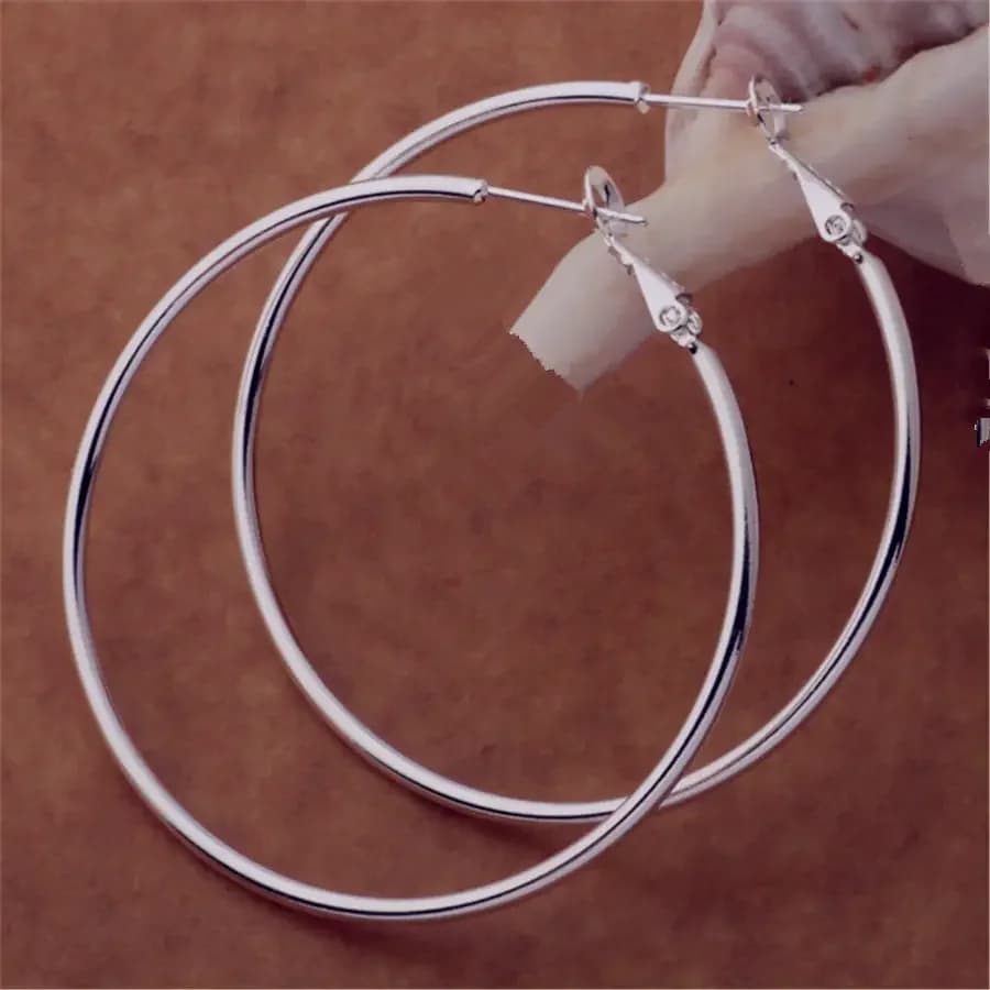Silver hoop earrings for women 50 to 80 mm ideal for wedding and special occasions