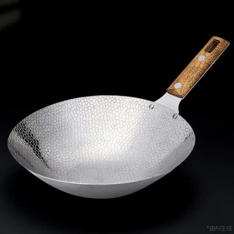 Wok da Cucina in Acciaio Inossidabile, Padella Tradizionale con Manico in Legno, Antiaderente, Essenziale per Cucina Domestica, Compatibile con Fornelli a Gas ed Elettrici