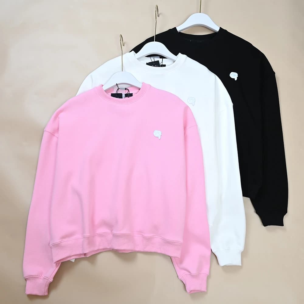 Felpa da donna in cotone a maniche lunghe con scollo rotondo, tinta unita, con toppa sul petto e motivo a cartone animato, comoda e casual, stile streetwear