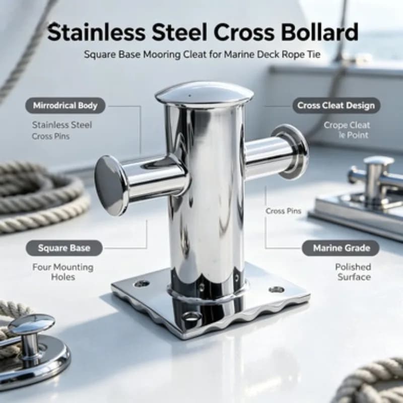 Stainless Steel Single Cross Bitt Cleat Welded Pipe Mooring Bollard Hardware Fitting For Yacht Dock Marine Rope Fixing