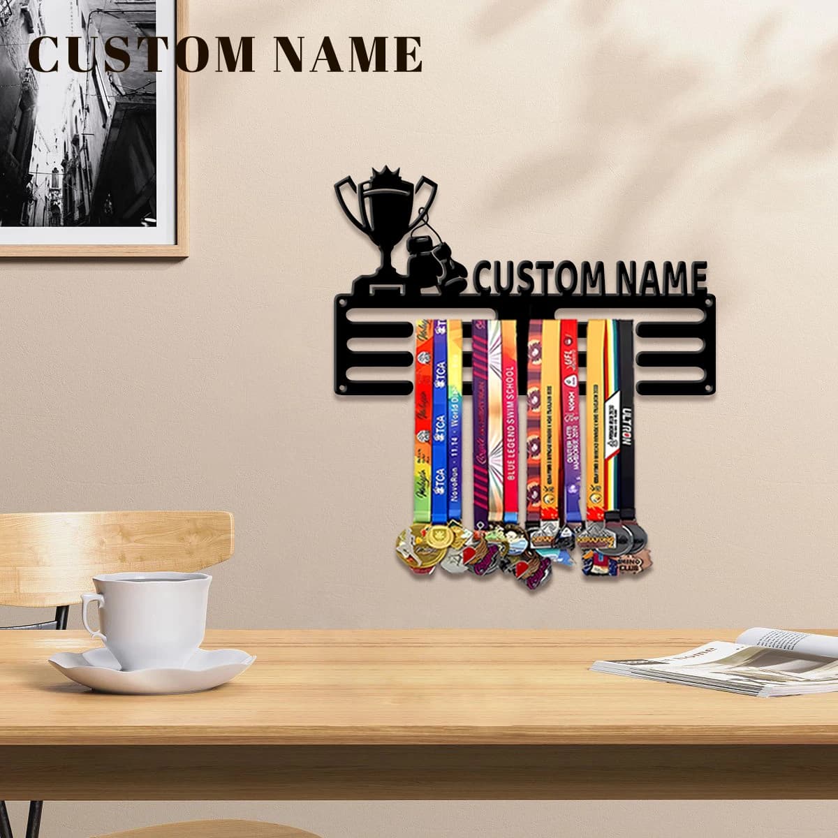 Espositore per medaglie in metallo personalizzato Champion, regalo di San Valentino, per decorare la stanza, adatto per basket, calcio e altri sport.