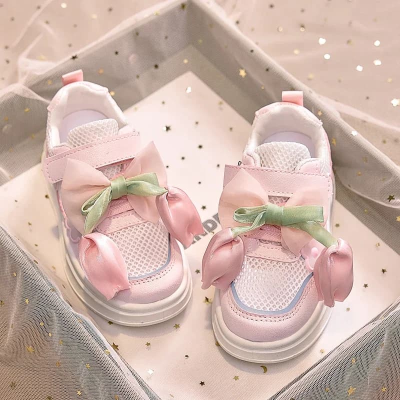 Sweet Girls Flat Shoes with Flowers Children Princess Shoes Mesh Breathable 2025 Brand New Kids Casual Shoes Hook&loop Soft Sole