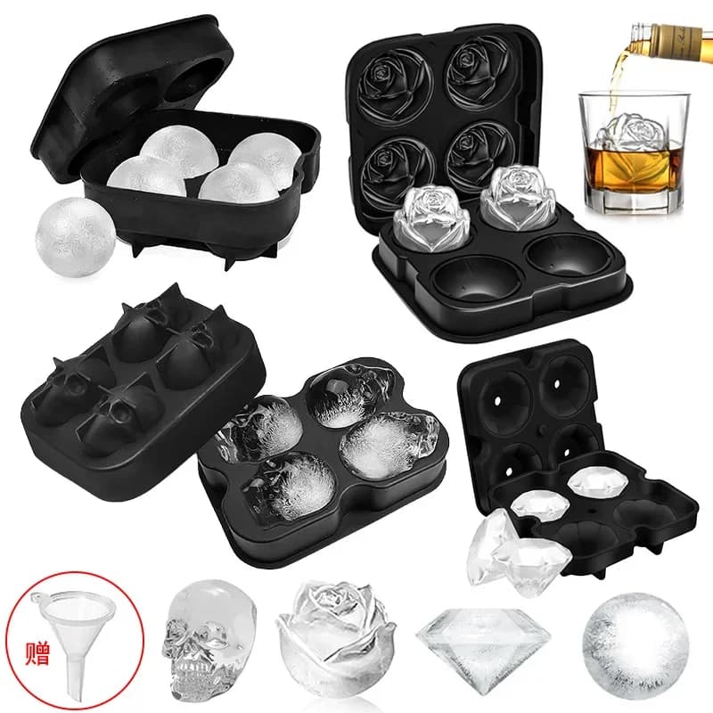 Stampo per Ghiaccio in Silicone 3D a Forma di Sfera, Teschio e Diamante, Riutilizzabile, Facile da Estrarre, Ideale per Feste e Whisky