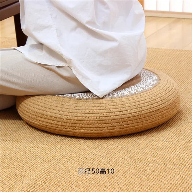 Circular Japanese‑Style Jute Meditation Cushion Round Tatami Floor Cushion for Home Balcony Living Room Bay Window Decoration