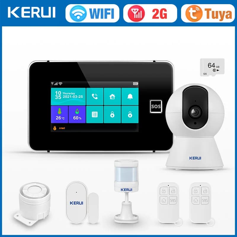 KERUI Sistema di allarme wireless WiFi + sensori di movimento GSM Sirena Tuya Allarme domestico intelligente Display di temperatura e umidità Sensore PIR G60B