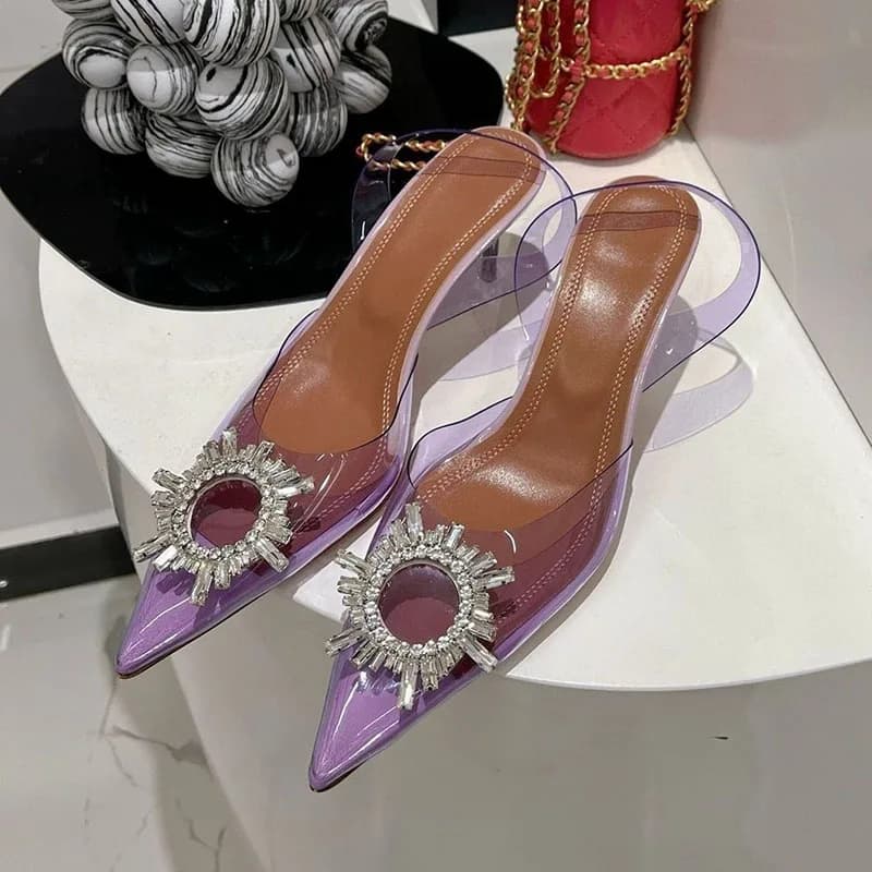 Pointed Toe Clear PVC Thin High Heels Sandals Women Butterfly-knot Rhinestone Decor Sexy Sandalias Summer Party Dress Shoes