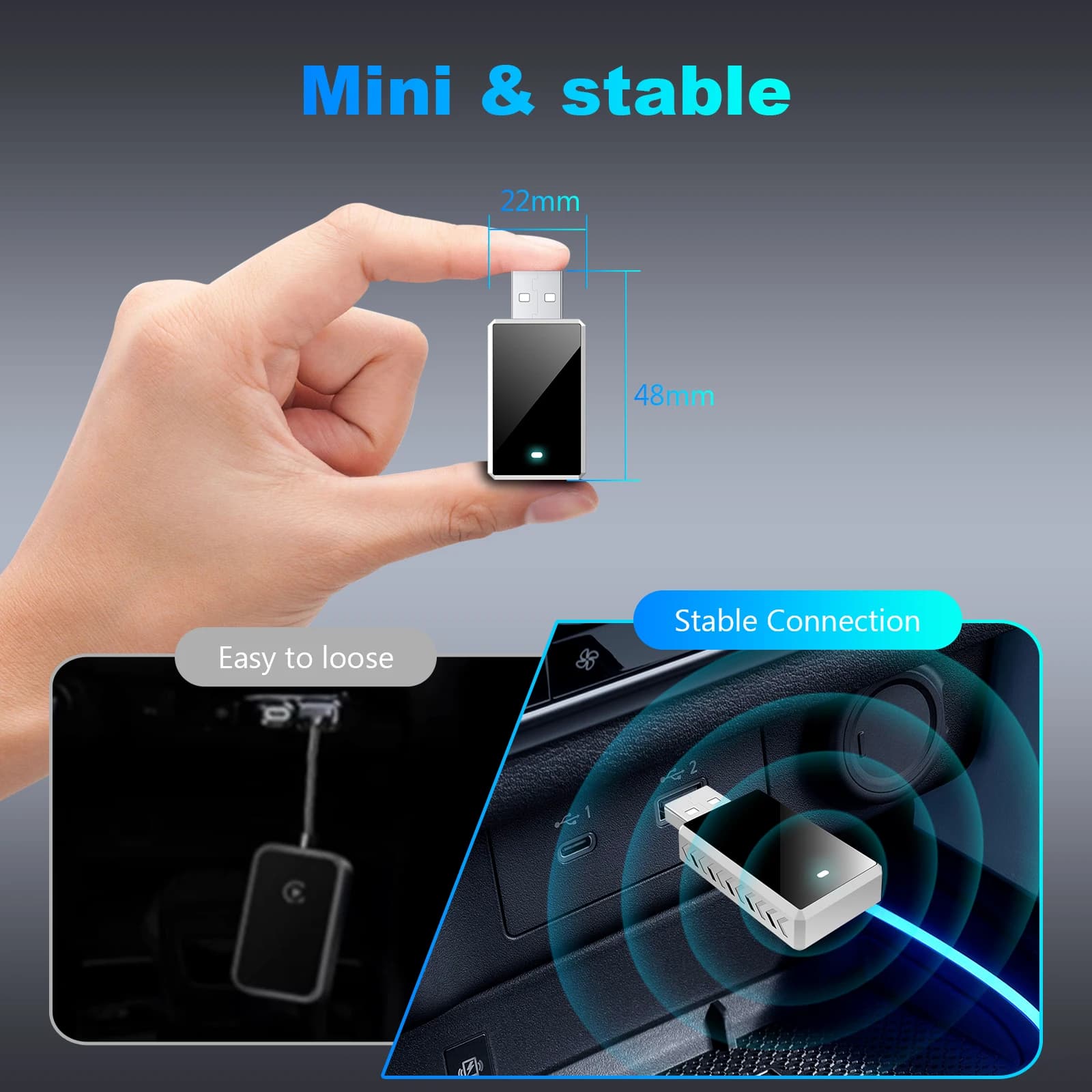 Mini smart adapter AI Box 2 in 1 wired Android Auto Wireless Carplay compatible with 99% car, Plug and Play